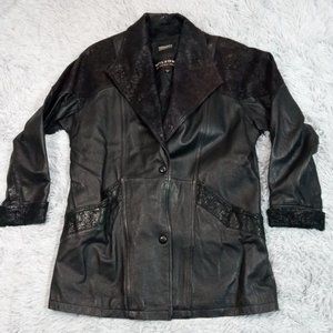 Wilsons Womens Jacket Coat Leather Black XS Thinsulate‎ Snap Up Pockets Floral